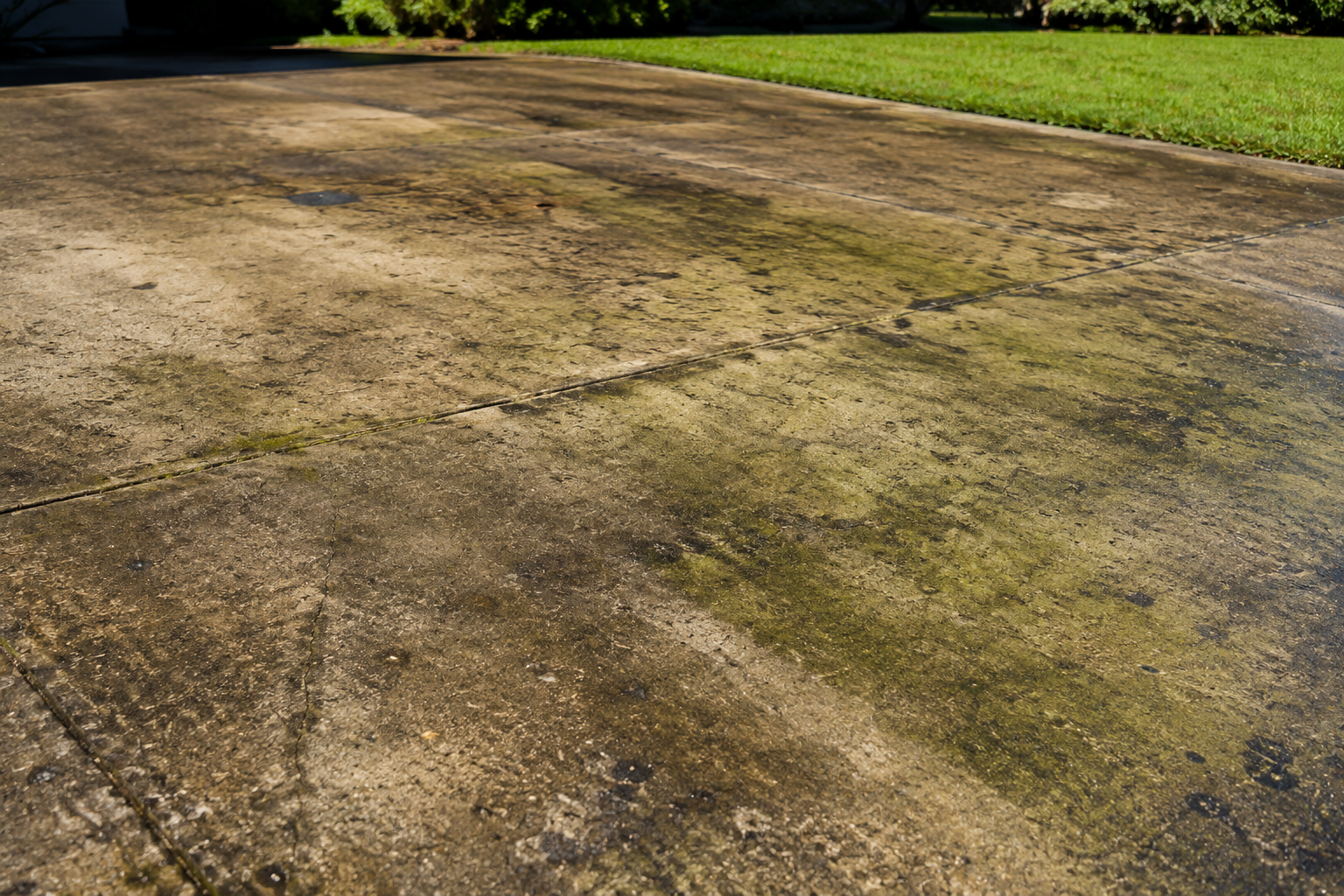 Dirty driveway before pressure washing